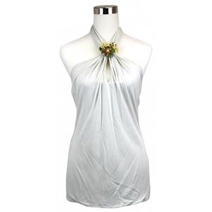NEW WITH TAGS! Silky Gucci Halter top. with Beautiful Colored Beaded Brooch.